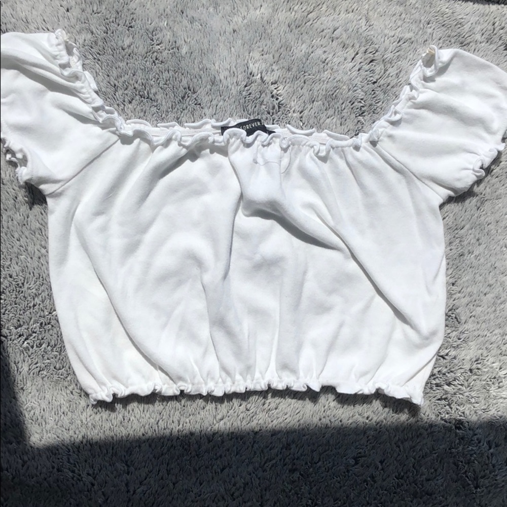 White Ruffle Off The Shoulder Crop Top